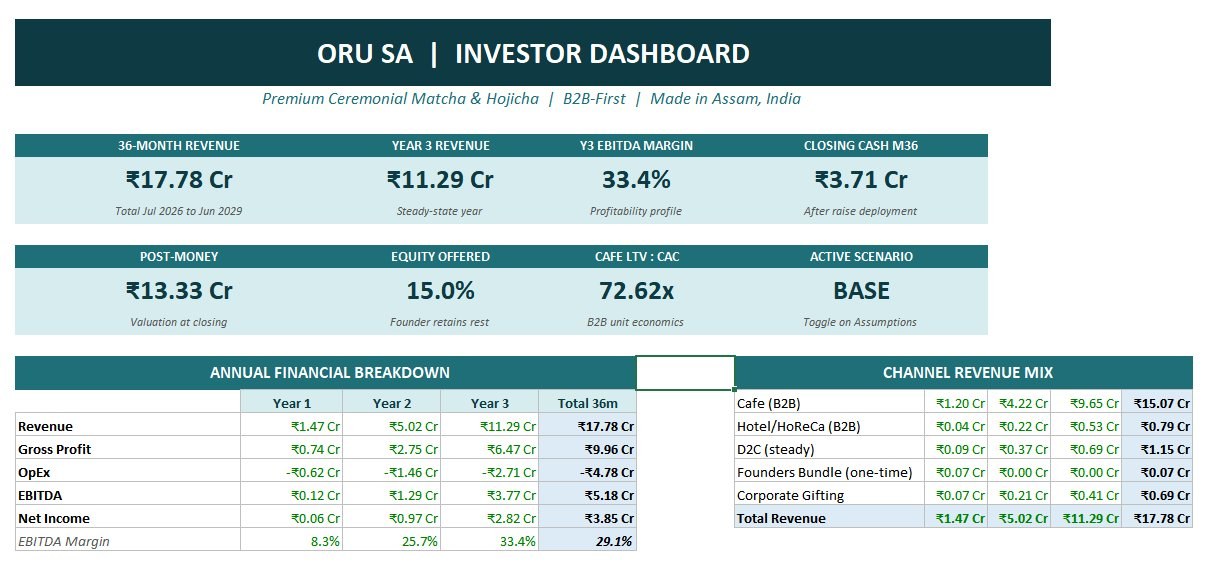 Investor dashboard with 36-month financials